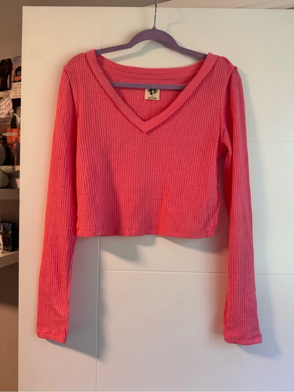 Free People Manchester Pink Waffle V-Neck Top